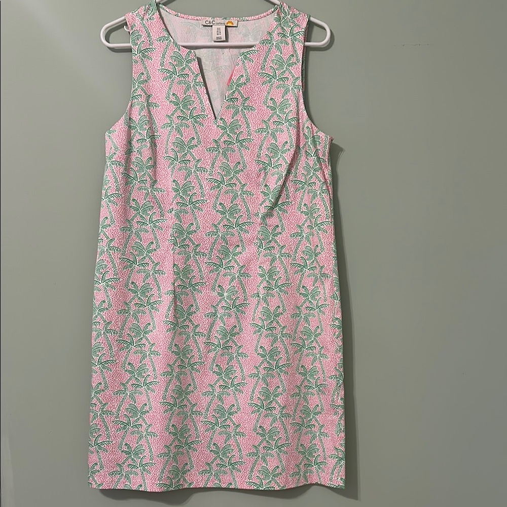 Sleeveless Pink and Green Patterned Dress